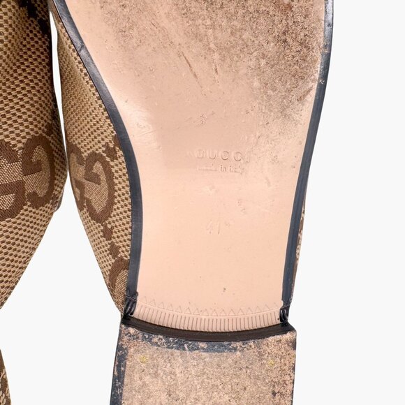Gucci Beige GG Jumbo Princetown Mules Size 41 US 11 Women Horsebit Canvas Flats - Picture 11 of 13